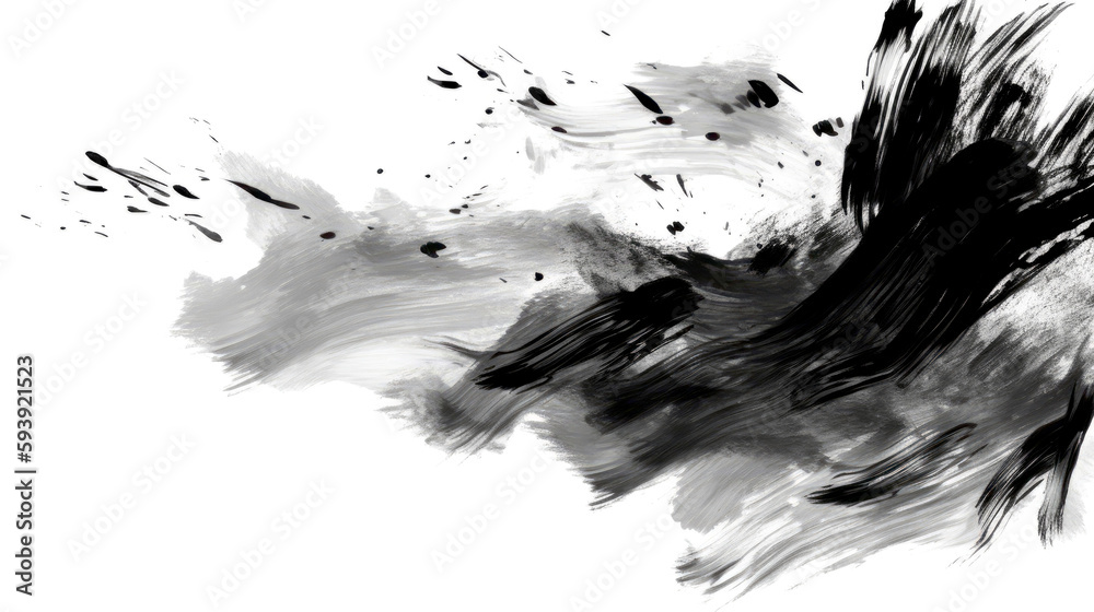 Chinese ink black and white abstract wallpaper. Simple minimal banner of brush strokes. Artistic japanese painting. Tradition zen banner. Splash of paint. Card paper with dark isolated stains texture Chinese ink black and white abstract wallpaper. Simple minimal banner of brush strokes. Artistic japanese painting. Tradition zen banner. Splash of paint. Card paper with dark isolated stains texture