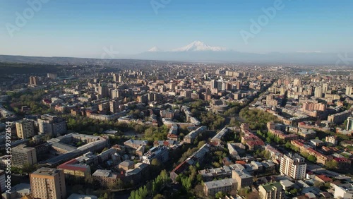 Wallpaper Mural Rising up aerial footage of the centre of Yerevan and Mount Ararat on sunny spring morning. Armenia. Torontodigital.ca