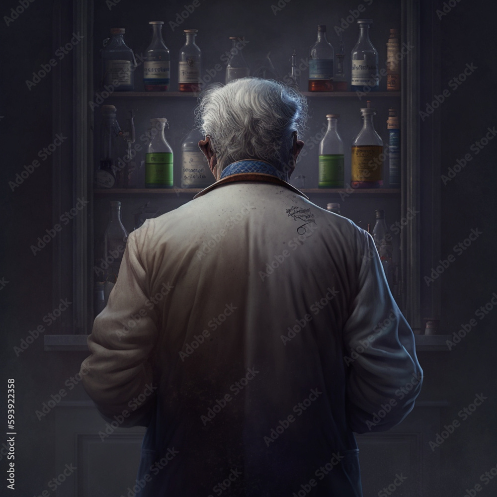 Back view of a scientist. Generative AI. Back view of a scientist. Generative AI.