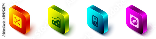 Set Isometric Archeology, Ground, Seismograph and Compass icon. Vector