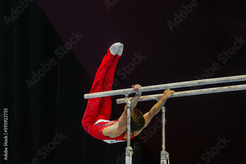 athlete gymnast exercise on parallel bars competition artistic gymnastics, summer sports games