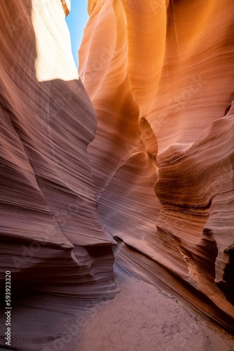 Idyllic view of sunlight streaming through the Antelope Canyon rock formation, Arizona