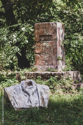 Ruined bust of Lenin, the leader of the Russian Socialist Party photo