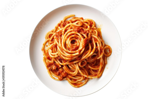 Bucatini Allamatriciana On White Plate. Italian Food On Isolated Transparent Background, Png. Generative AI