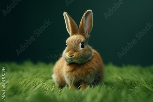 little and cute bunny animation on green screen. Generative AI