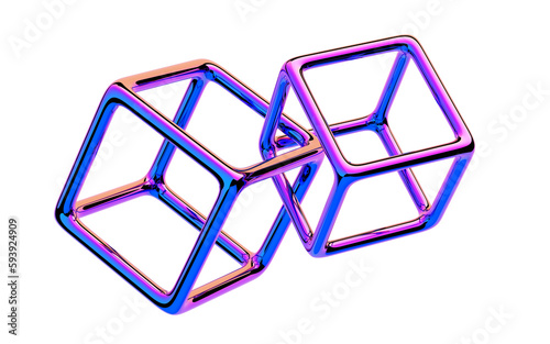 Connected iridescent cubes, 3d render