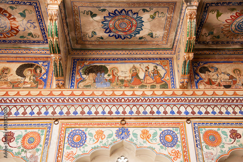 Photography Colorful paintings on the entrance gate of Raghu Nath Ji Mandir, dedicated to Lo