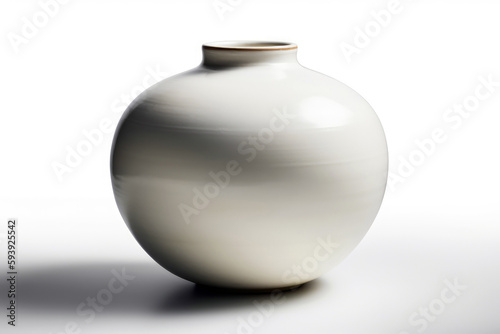 Bulbous, Rounded Ceramic Vase With Matte White Glaze On White Background. Generative AI