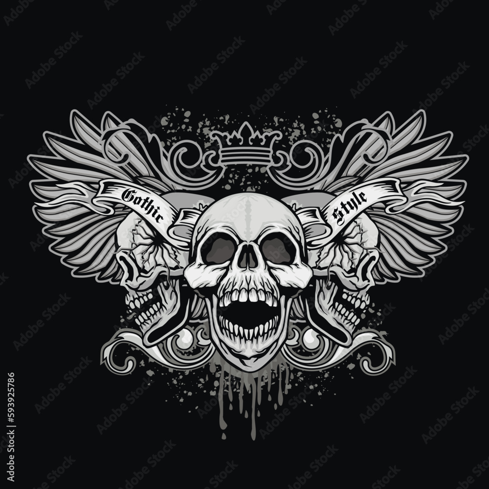 Fototapeta premium Gothic sign with skull, grunge vintage design t shirts