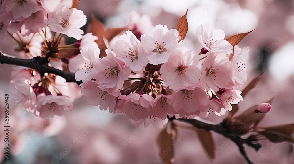 A detailed illustration of many beautiful pink cherry blossoms during the day by Generative AI A detailed illustration of many beautiful pink cherry blossoms during the day by Generative AI