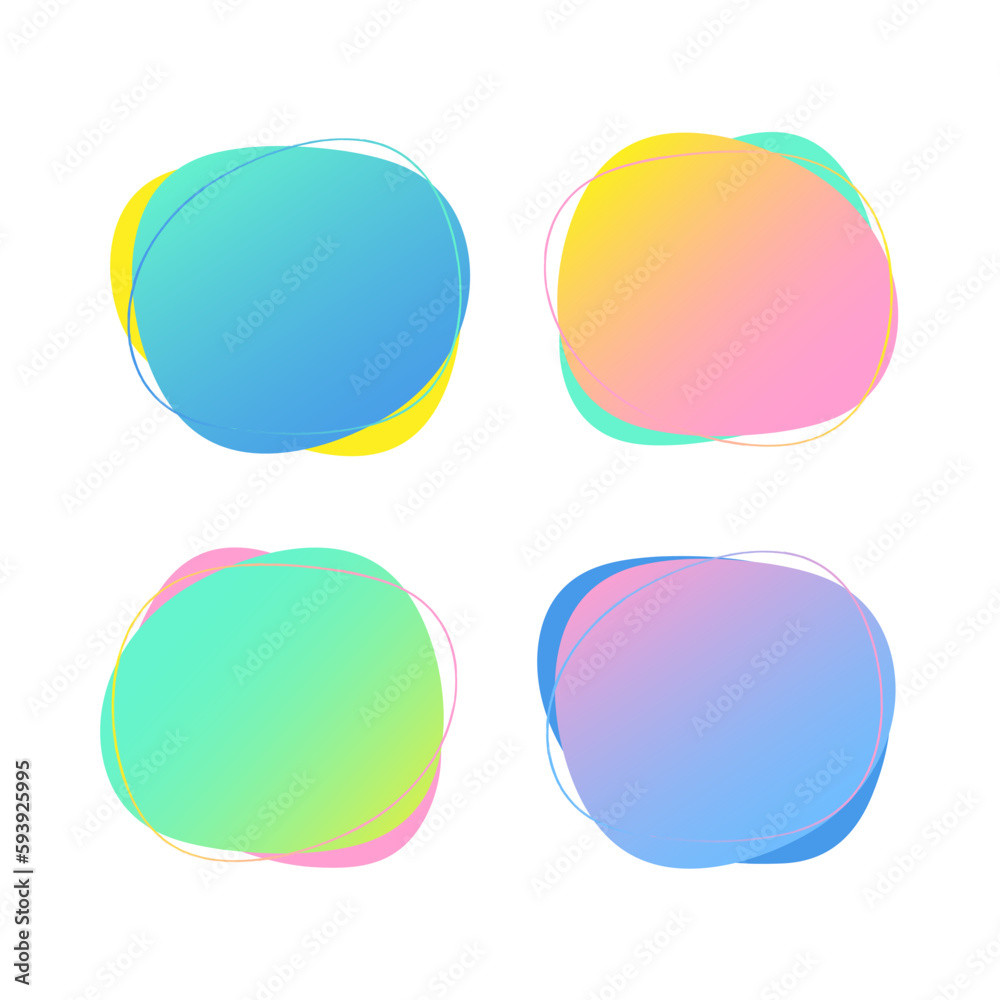 Oval figure with line, template with place for text.Set of bubble spots background with gradient fill in pink, blue, yellow colors. Vector image. Oval figure with line, template with place for text.Set of bubble spots background with gradient fill in pink, blue, yellow colors. Vector image.