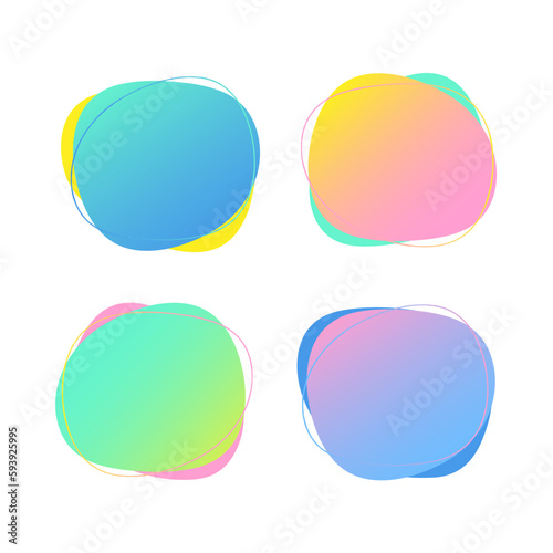 Oval figure with line, template with place for text.Set of bubble spots background with gradient fill in pink, blue, yellow colors. Vector image.