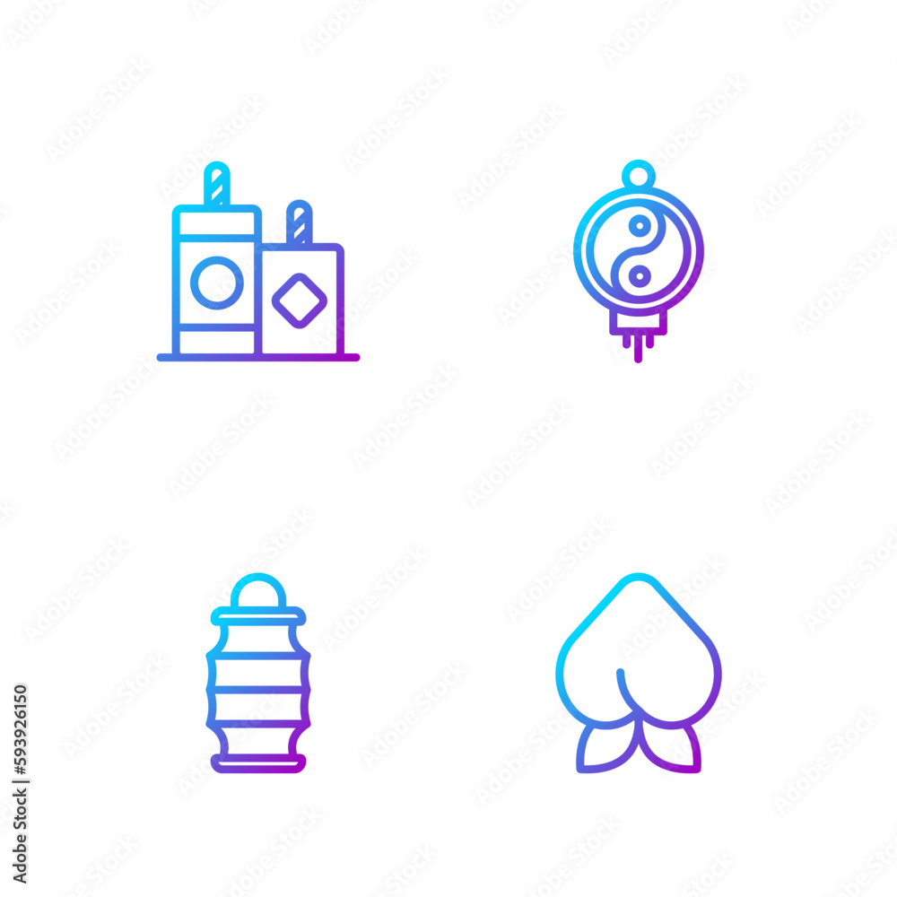 Set line Peach fruit or nectarine, Chinese paper lantern, Firework and . Gradient color icons. Vector Set line Peach fruit or nectarine, Chinese paper lantern, Firework and . Gradient color icons. Vector