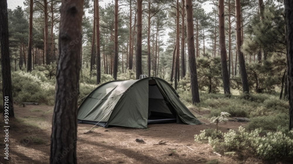 Tourist tent camping in mountains Generative AI Tourist tent camping in mountains Generative AI