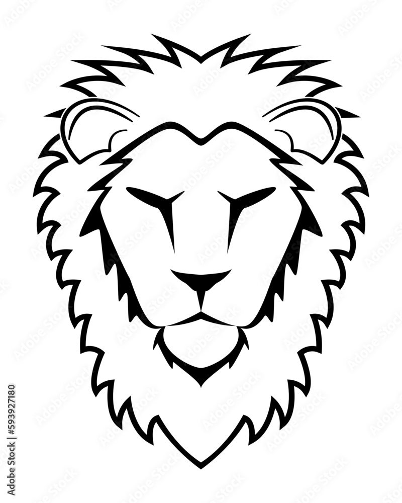 Obraz premium Line art vector logo icon symbols of smart Lion head or face drawing in black and white