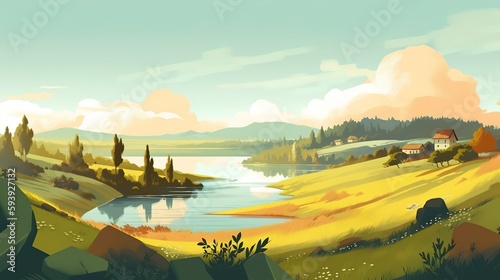 Rural landscape illustration. generative ai