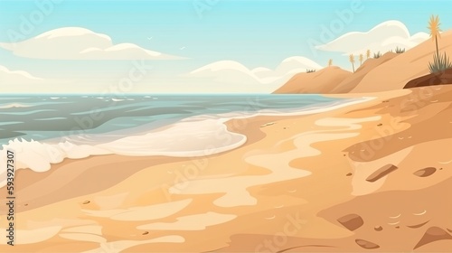 illustration of a beach with sand and sea view. Generative ai