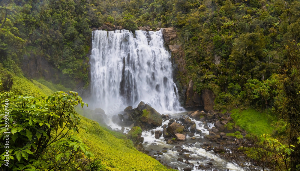 Obraz premium The jungle with green ecology a Waterfall-River-rocks-covered-with rainy forest-Waterfall in the forest at park.