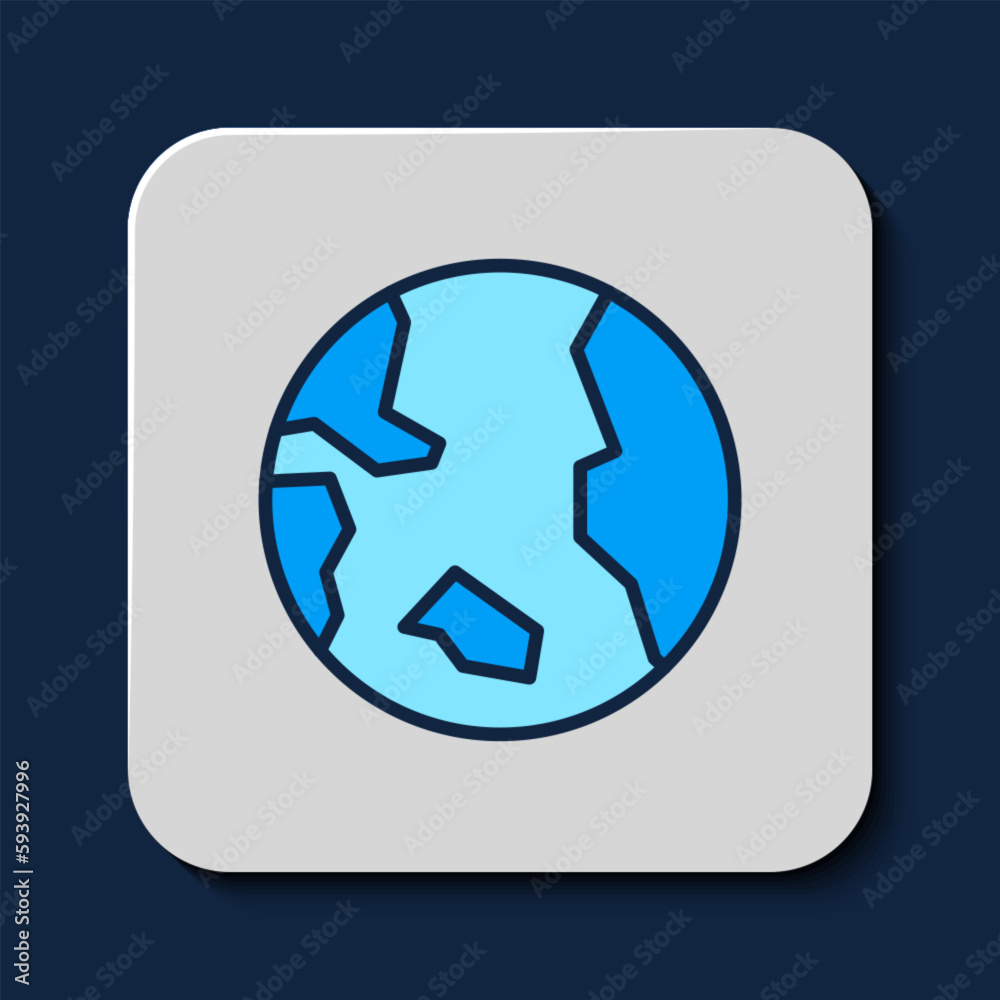 Filled outline Earth globe icon isolated on blue background. World or Earth sign. Global internet symbol. Geometric shapes. Vector Filled outline Earth globe icon isolated on blue background. World or Earth sign. Global internet symbol. Geometric shapes. Vector