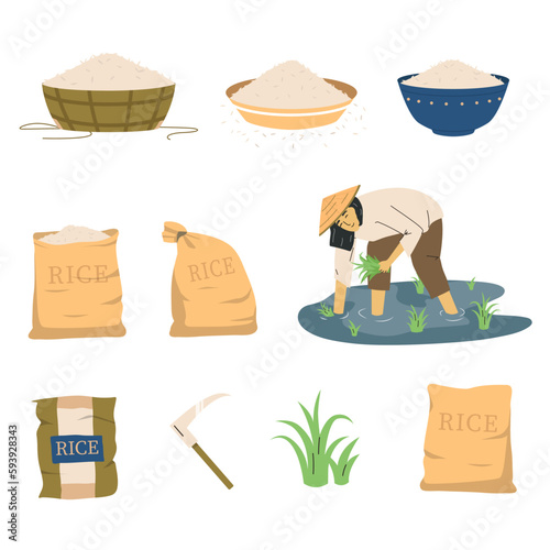 Rice Production Flat Icon Set