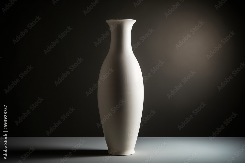 Tall, Slim Vase With Matte White Finish On black Background. Generative AI Tall, Slim Vase With Matte White Finish On black Background. Generative AI