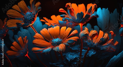 Neon colors in the dark. Flowers for decoration.