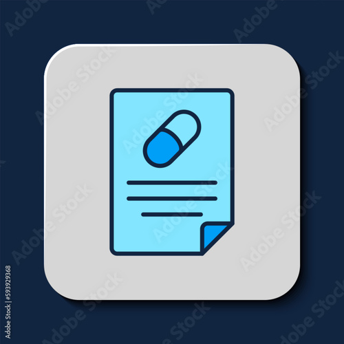 Filled outline Medical prescription icon isolated on blue background. Rx form. Recipe medical. Pharmacy or medicine symbol. Vector