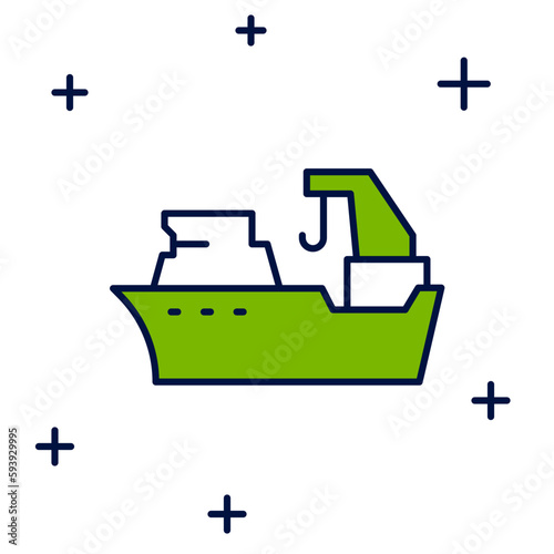 Filled outline Fishing boat icon isolated on white background. Fishing trawler. Vector