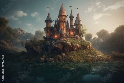 Fairy castle illustration, beautiful dreamy and whimsical art. Generative AI