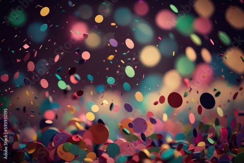 Colorful confetti background with bokeh defocused lights and stars