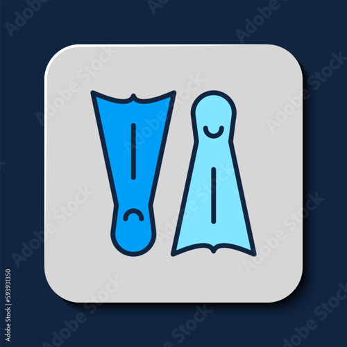 Filled outline Rubber flippers for swimming icon isolated on blue background. Diving equipment. Extreme sport. Diving underwater equipment. Vector