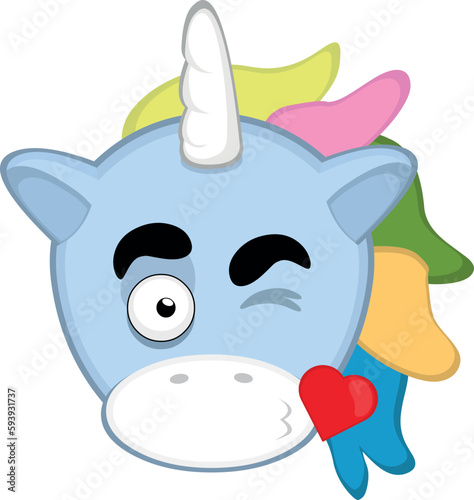 vector illustration face of a unicorn cartoon giving a heart shaped kiss