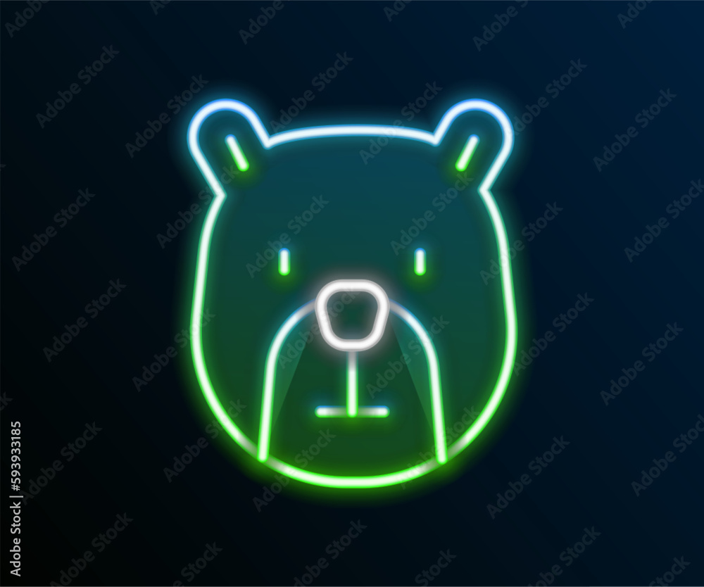 Glowing neon line Bear head icon isolated on black background. Colorful outline concept. Vector Glowing neon line Bear head icon isolated on black background. Colorful outline concept. Vector