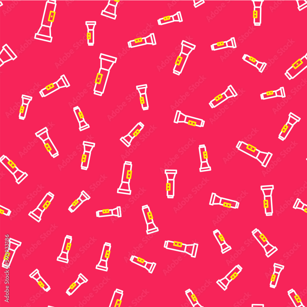 Line Flashlight icon isolated seamless pattern on red background. Vector Line Flashlight icon isolated seamless pattern on red background. Vector