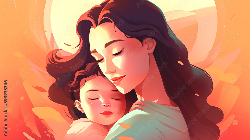 Portrait of a young mother with her little daughter, generative AI. Portrait of a young mother with her little daughter, generative AI.