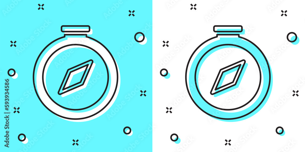 Black line Compass icon isolated on green and white background. Windrose navigation symbol. Wind rose sign. Random dynamic shapes. Vector Black line Compass icon isolated on green and white background. Windrose navigation symbol. Wind rose sign. Random dynamic shapes. Vector