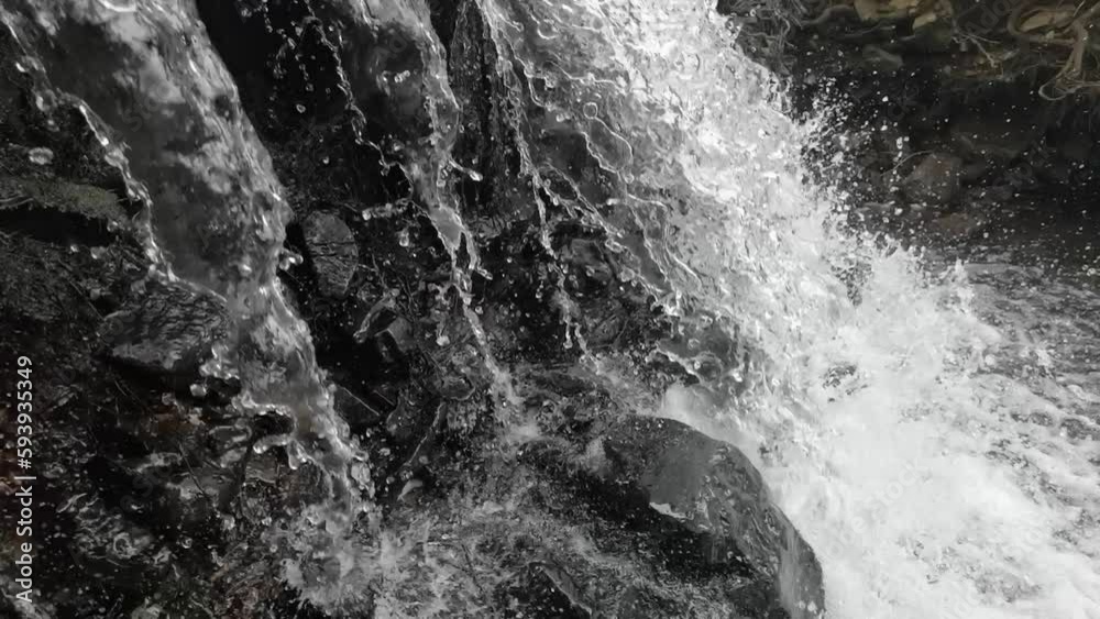 Waterfall flowing water in closeup slomotion