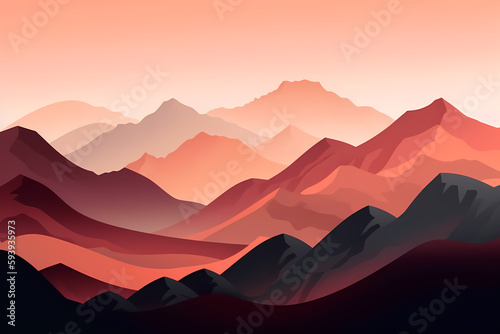 Minimalist illustration of a landscape with high mountains. Generative AI.