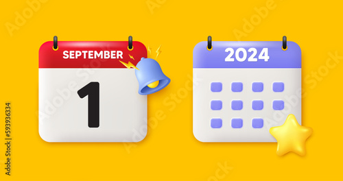 1st day of the month icon. Calendar date 3d icon. Event schedule date. Meeting appointment time. 1st day of September month. Calendar event reminder date. Vector