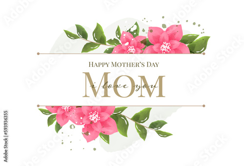 Mother's Day card in rustic style, vector illustration. Greenery watercolor floral template card design