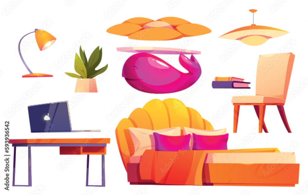 Φωτογραφία Girl bedroom with bed, coffee table with pink whale, chair and desk with laptop