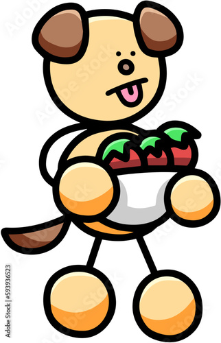 野菜を収穫するわんまるのイラスト(左右反転バージョン)　犬