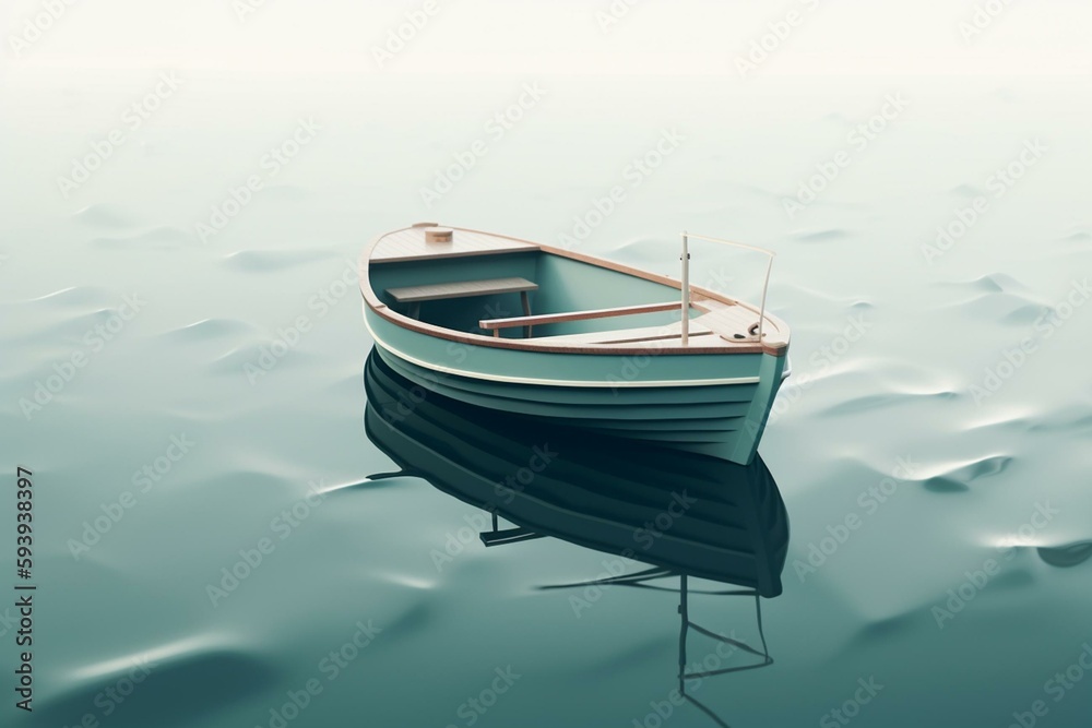 minimalistic illustration of a boat on the water, generative ai