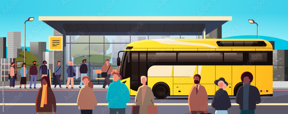 Bus Background Community mix race people at public transport bus station comfortable moving ...