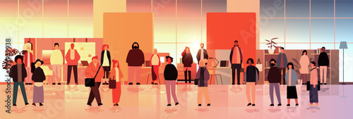 multiethnic businesspeople group mix race men women workers crowd in modern office horizontal