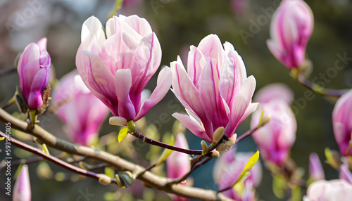 Pink spring magnolia flowers branch pink flowers   Ai generated 