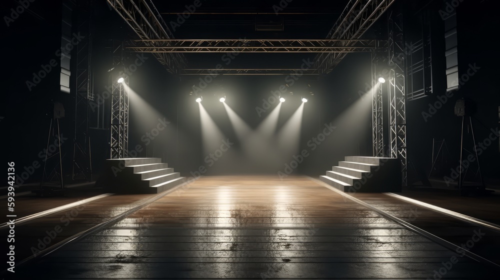 A black wall with lights on it and a black background with a light on it.