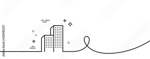 Skyscraper buildings line icon. Continuous one line with curl. City architecture sign. Town symbol. Skyscraper buildings single outline ribbon. Loop curve pattern. Vector