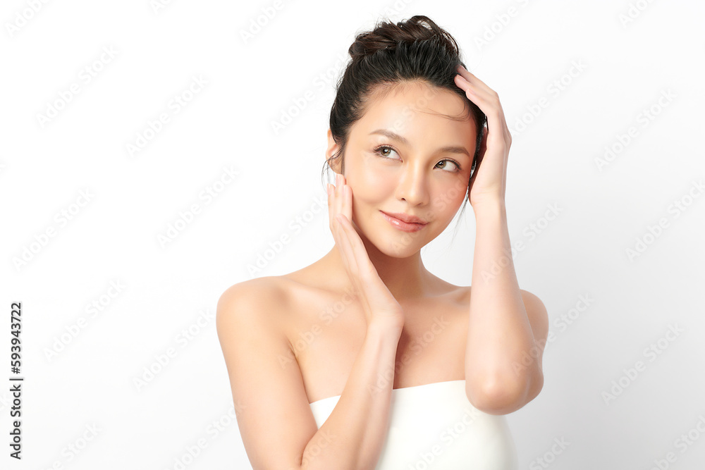 Beautiful young asian woman with clean fresh skin on white background, Face care, Facial treatment, Cosmetology, beauty and spa, Asian women portrait. Beautiful young asian woman with clean fresh skin on white background, Face care, Facial treatment, Cosmetology, beauty and spa, Asian women portrait.