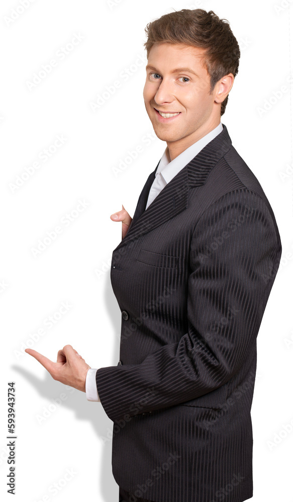 young professional holding a blank banner young professional holding a blank banner